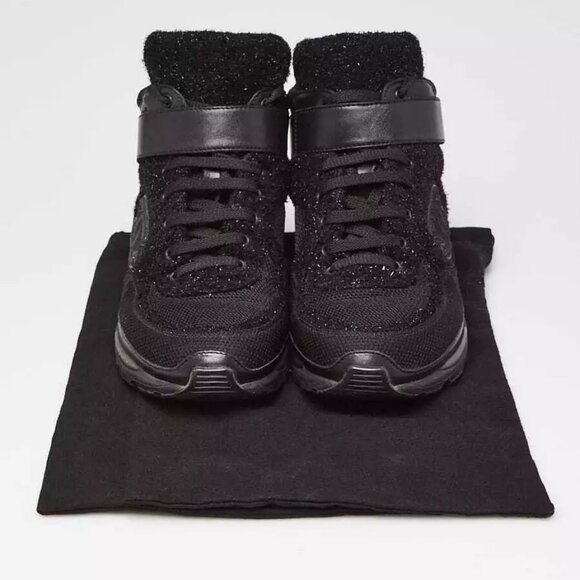 Chanel Black Metallic Tweed/Tech Fabric CC High Top Sneakers Size 5.5/36 - Picture 1 of 6